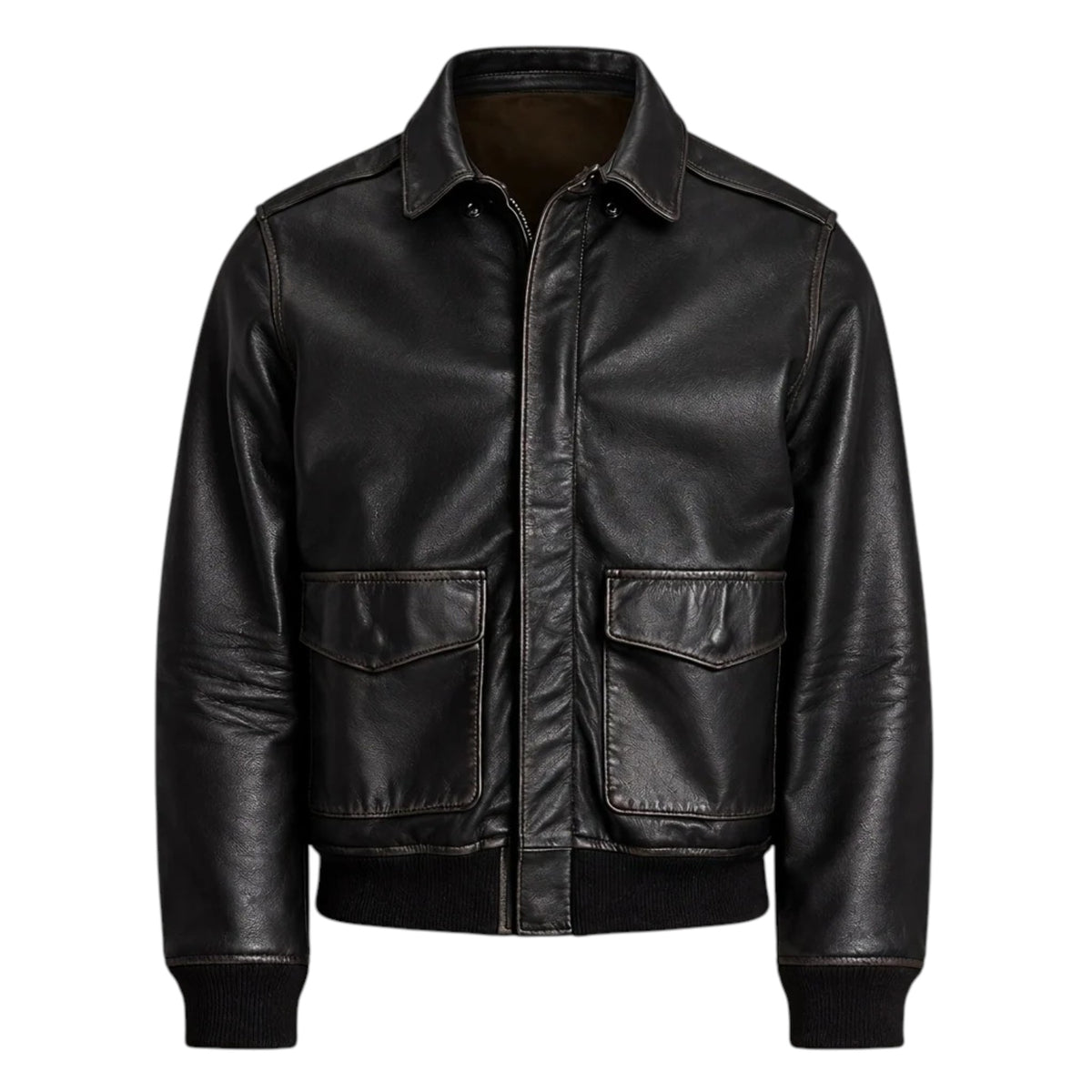 RAVENHOLT Men's Leather Flight Bomber Jacket