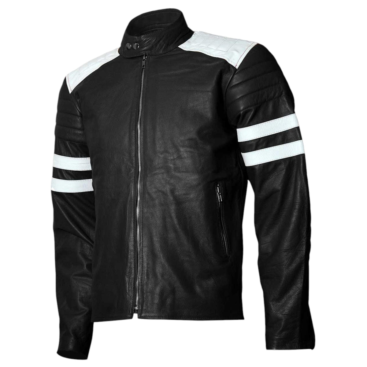 RAVENHOLT Men's Black and White Leather Jacket