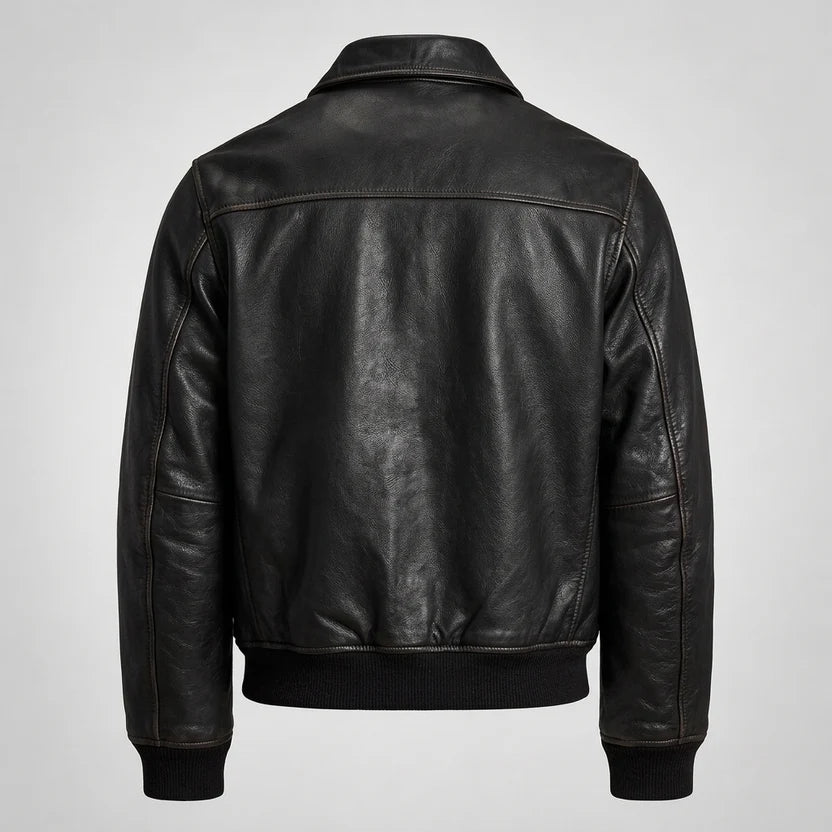RAVENHOLT Men's Leather Flight Bomber Jacket