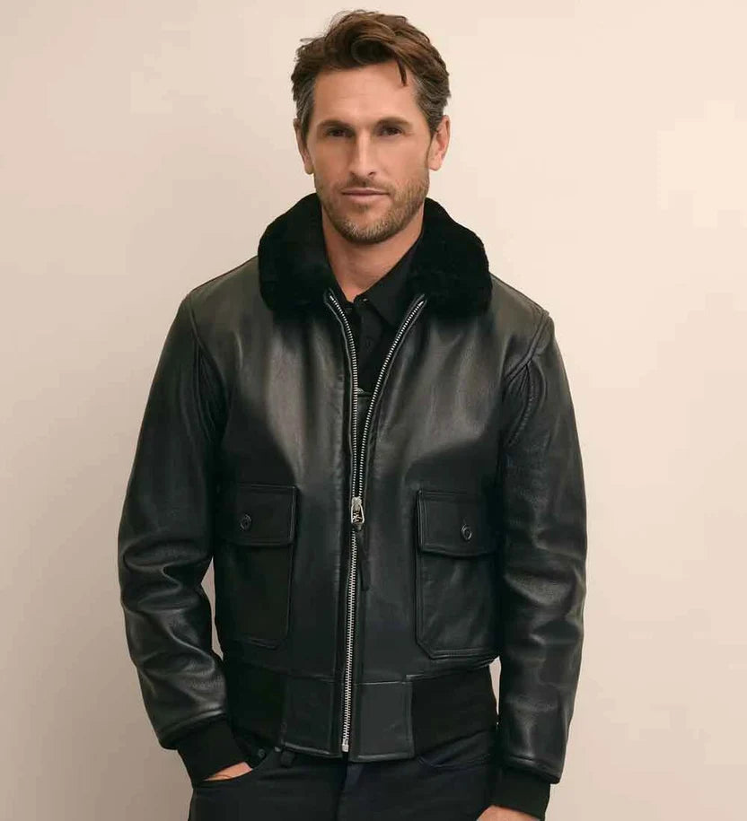 RAVENHOLT Men's Big and Tall Leather Bomber Jacket