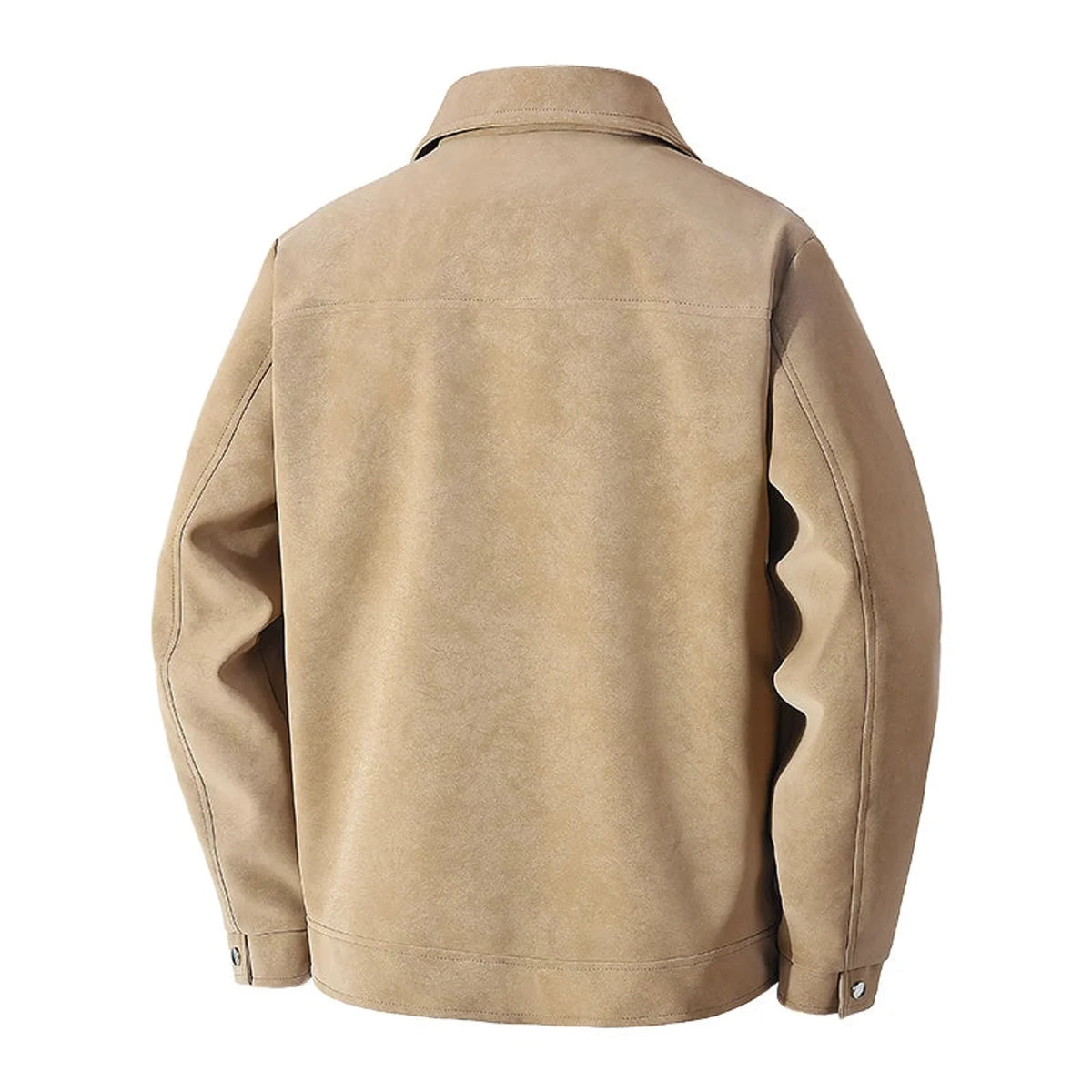 RAVENHOLT Men's Faux Suede Trucker Jacket with Snap Buttons and Turn-Down Collar