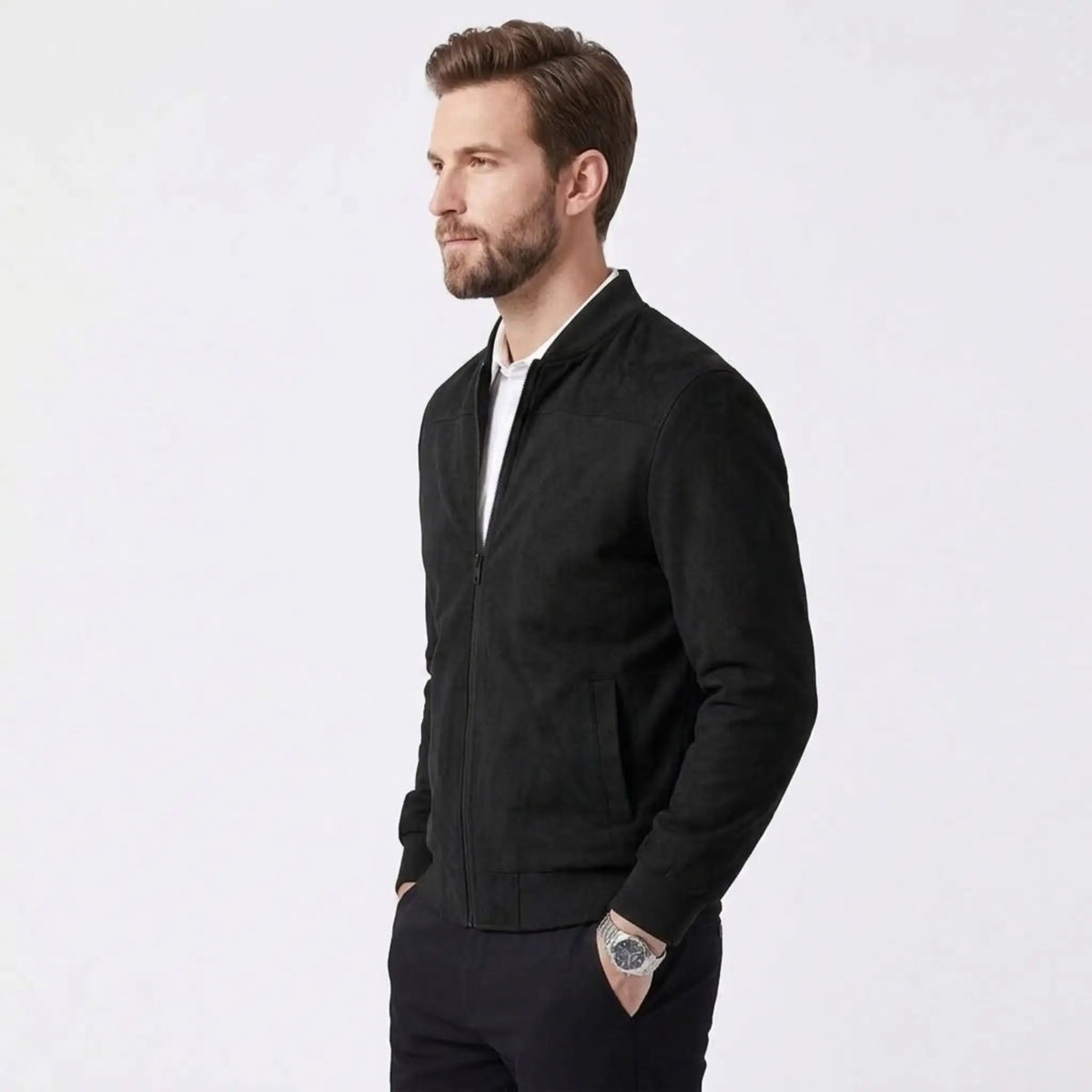 RAVENHOLT Men's Suede-Lined Thermal Zip-Up Sports Jacket with Stand Collar