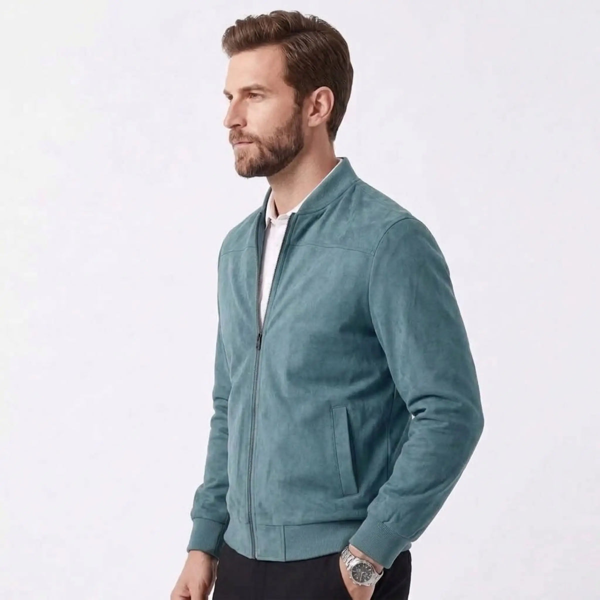 RAVENHOLT Men's Suede-Lined Thermal Zip-Up Stand Collar Sports Jacket